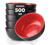 MIAMIO - 6 x 500ml Set di Ciotole/Coppe Esterno Nero Interno Colorato - Le Papillon Collezione (rosso)