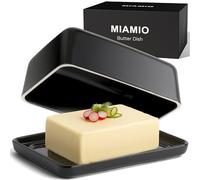 MIAMIO - Beurrier con Coperchio (620 ml) Campana per Burro in - (Nero) | Beurrier con Coperchio (620 ml) Campana per Burro in Ceramica/ Grande Contenitore per Burro, Beurrier con Coperchio per