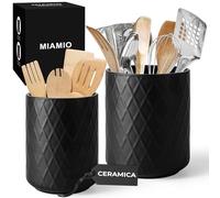 MIAMIO - Porta Utensili da Cucina in Ceramica / Set Organizer per Cucina, Decorazione da Fattoria per Organizzare il Piano di Lavoro e Conservare Posate, Mestoli e Accessori (Nero)