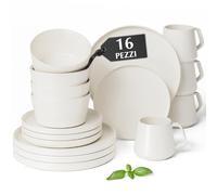 MIAMIO - Servizio di stoviglie per 4 / Set di 16 pezzi in gres moderno/Stoviglie - Lavabili in lavastoviglie e adatte al microonde - Collezione Luxe (Bianco, Set di stoviglie (16x))