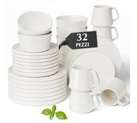 MIAMIO - Servizio di stoviglie per 8 / Set di 32 pezzi in gres moderno/Stoviglie - Lavabili in lavastoviglie e adatte al microonde - Collezione Luxe (Bianco, Set di stoviglie (32x))
