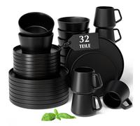 MIAMIO - Servizio di stoviglie per 8 / Set di 32 pezzi in gres moderno/Stoviglie - Lavabili in lavastoviglie e adatte al microonde - Collezione Luxe (Nero, Set di stoviglie (32x))