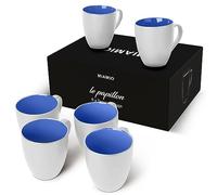 MIAMIO - Set 6 Tazze da Caffè 350 ml - Tazze Moderne in Ceramica Bianco Blu - Tazze Grandi per Caffè, Tè e Cappuccino - Lavabili in Lavastoviglie e Microonde