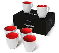 MIAMIO - Set 6 Tazze da Caffè 350 ml - Tazze Moderne in Ceramica Bianco Rosso - Tazze Grandi per Caffè, Tè e Cappuccino - Lavabili in Lavastoviglie e Microonde