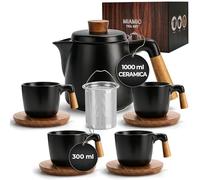 MIAMIO - set da 4 servizio tè 1 l (Nero) uso quotidiano | Servizio da tè in ceramica con teiera, 1 l, (Nero). Design moderno e pratico per la cucina e l’uso quotidiano.