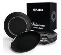 MIAMIO - set da 6 piatti ceramica 26 cm Palmanova (Nero) uso quotidiano
