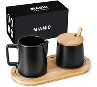 MIAMIO - Set da portata per zucchero e panna con coperchio e cucchiaio/accessori da bar in ceramica - Adatto a microonde e lavastoviglie (nero)
