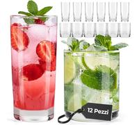 MIAMIO - Set di 12 bicchieri per bere / 6 bicchieri piccoli da 370 ml e 6 bicchieri grandi da 450 ml per acqua, cocktail, tè e birra - Lavabili in lavastoviglie