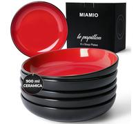 MIAMIO - Set di 22 cm per pasta/insalatiere da 900 ml, piatti per pasta larghi e bassi, grande piatto fondo in ceramica per servire zuppe - Collezione Le Papillon (Rosso)