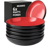 MIAMIO - Set di 22 cm per pasta/insalatiere da 900 ml, piatti per pasta larghi e bassi, grande piatto fondo in ceramica per servire zuppe - Collezione Le Papillon (Rosso)