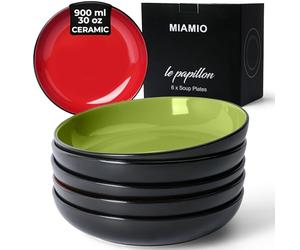 MIAMIO - Set di 22 cm per pasta/insalatiere da 900 ml, piatti per pasta larghi e bassi, grande piatto fondo in ceramica per servire zuppe - Collezione Le Papillon