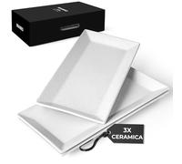 MIAMIO - Set di 3 grandi vassoi da portata in ceramica/Piatti da portata rettangolari per le feste come il Natale e la Pasqua - Piatti sicuri per microonde (34.5 x 17 cm)