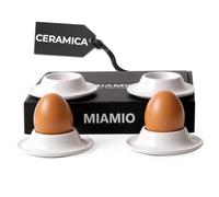 MIAMIO - Set di 4 Portauova in Ceramica, Portauova in Gres con Vassoio per Gusci, Portauova da Colazione di Qualità da Ristorante - Lavabili in Lavastoviglie (Bianco)