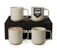 MIAMIO - Set di 4 tazze da caffè/Tazze in ceramica per caffè (500 ml), cappuccino, latte macchiato, tè, espresso/Lavabili in lavastoviglie e nel forno - Collezione Sierra (chiaro, Tazze (4x))
