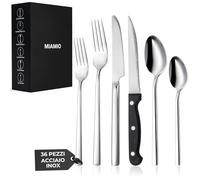 MIAMIO - Set di Posate in Acciaio Inossidabile per 6 Persone/Servizio di 36 Pezzi - Include Coltelli, Forchette, Cucchiai - Lavabili in Lavastoviglie (Argento)