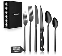 MIAMIO - Set di Posate in Acciaio Inossidabile per 6 Persone/Servizio di 36 Pezzi - Include Coltelli, Forchette, Cucchiai - Lavabili in Lavastoviglie (Nero opaco)