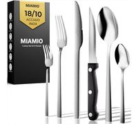 MIAMIO - Set di Posate in Acciaio Inossidabile per 6 Persone/Servizio di 36 Pezzi - Include Coltelli, Forchette, Cucchiai - Lavabili in Lavastoviglie (Argento, 36 pezzi)
