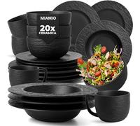 MIAMIO - Set di stoviglie da 16 pezzi/Stoviglie moderne in ceramica/Stoviglie da tavola/Set per 4 persone - Collezione Oasis (Nero, 20x)