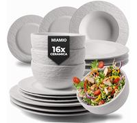 MIAMIO - Set di stoviglie da 16 pezzi/Stoviglie moderne in ceramica/Stoviglie da tavola/Set per 4 persone - Collezione Oasis (Bianco, 16x)
