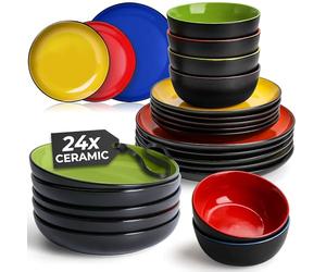 MIAMIO - Set di Stoviglie da 24 Pezzi per 6 Persone/Servizio da Tavola in Gres - Inclusi Piatti, Piatti Fondi e Ciotole - Adatti per Microonde e Lavastoviglie - Collezione Le Papillon (Misto)
