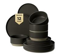 MIAMIO - Set di stoviglie per 4 persone/Set di stoviglie in pietra da 12 pezzi/Lavastoviglie e microonde - Collezione Sierra (scuro, (12x))