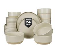 MIAMIO - Set di stoviglie per 8 persone/Set di stoviglie in pietra da 24 pezzi in beige/Lavastoviglie e microonde - Collezione Sierra (chiaro, (24x))