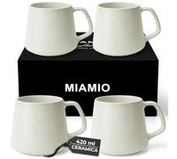 MIAMIO - Set di Tazze da Caffè (Set di 4) / Grandi Tazze in Ceramica (420 ml) - Tazza per Cappuccino, Tè, Espresso - Adatto al Microonde e alla Lavastoviglie - Collezione Luxe (Bianco)