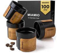 MIAMIO - Set di Tazze da Espresso da 4 (100 ml) Tazze da Tè Giapponese in Ceramica/Tazze Senza Manico con Fascia in Legno Rimovibile/Tazze da Caffè Senza Manico (Nero)