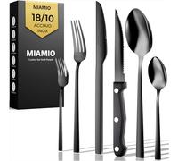 MIAMIO - Set posate acciaio inox 18/10, 36 pezzi (Nero) | Servizio completo per 6 persone: coltelli, coltelli da bistecca, forchette e cucchiai. Lavabile in lavastoviglie.