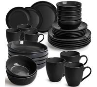 MIAMIO - Stoviglie ceramica 30 pezzi - Le Papillon (Nero) | Servizio da tavola in gres per 6 persone, piatti grandi e piccoli, ciotole e tazze, lavabile in lavastoviglie