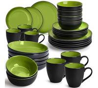 MIAMIO - Stoviglie ceramica 30 pezzi - Le Papillon (Verde) | Servizio da tavola in gres per 6 persone, piatti grandi e piccoli, ciotole e tazze, lavabile in lavastoviglie