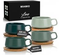 MIAMIO - Tazze da Cappuccino Set da 4, Ceramica (320ml) - Luxe (Evergreen)
