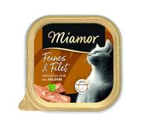 Miamor - Cibo umido per gatti adulti con pezzi di filetto chiari. Mangime complementare a basso contenuto di grassi nella ciotola senza additivi artificiali, 16 x 100 g di pollame puro e pollo