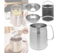 MIANDEKPE Contenitore per filtro dell'olio in acciaio inox 304, separatore di grasso, bacon, contenitore per grasso per cucina, mini friggitrice per olio e friggitrice piccola con cestello, 2,0 l
