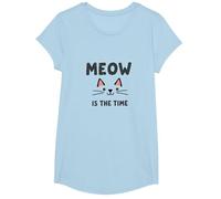Miao è Il Tempo: Simpatico Volto di Gatto per Gli Amanti dei felini Maglietta, Ragazze, Celeste, S