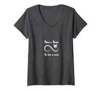 Miao o mai: Cat Lovers Infinity, Gatto Maglietta con Collo a V, Donna, Grigio Scuro, S