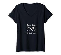 Miao o mai: Cat Lovers Infinity, Gatto Maglietta con Collo a V, Donna, Nero, S
