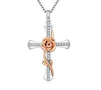 Miaofu Collana Croce Infinito Rosa 18K placcato in oro bianco per Donna in Argento Sterling 925 con Ciondolo Diamante Simulato, Gioiello Elegante per Donne