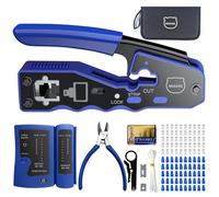 MIAOKE Kit Di Crimpatura 11 In 1, Crimpatura Passante Rj45, 50 Connettori Passanti Cat6, 50 Coperture Protettive Rj45 Cat6, Strumenti Professionali Per La Riparazione Di Reti Con Spelafili E Tester