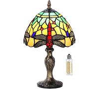 MIAOKE Lampada in stile Stained Glass Lamp, Lampada da comodino notte a paralume fatto a mano in vetro colorato, Lampada di Living Room Bar Lamp-(Verde-W Dragonfly)