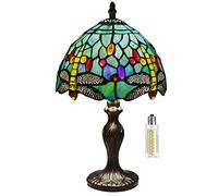 MIAOKE Lampada in stile Stained Glass Lamp, Lampada da comodino notte a paralume fatto a mano in vetro colorato, Lampada di Living Room Bar Lamp-(Libellula Verde)