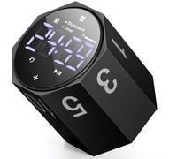 MIAOKE Pomodoro - Timer in lega di alluminio smerigliato LED, grande schermo digitale rotante automatico per una gestione efficiente del lavoro e dello studio, ufficio, soggiorno, colore: nero