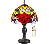 MIAOKE Stained Glass Lamp Lampada da tavolo in vetro colorato con perline di cristallo, lampada da tavolo fatta a mano, da comodino, lampada da notte, regali artigianali d'arte antica, luce-peonia