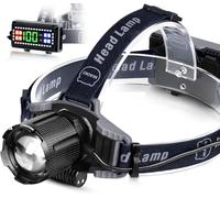 MIAOKE Torcia Frontale, Lampada Frontale Led Ricaricabile 100000 Lumen Super Luminosa IPX5 Impermeabile 4 Modalità con Indicatore di Alimentazione e Luce di Avvertimento per Corsa Outdoor Campeggio