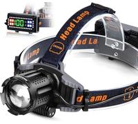 MIAOKE Torcia Frontale, Lampada Frontale Led Ricaricabile 100000 Lumen Super Luminosa IPX5 Impermeabile 4 Modalità con Indicatore di Alimentazione e Luce di Avvertimento per Corsa Outdoor Campeggio