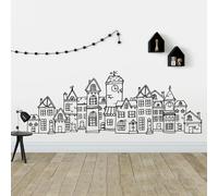 MIAOKEJIA Adesivo da parete con grazioso villaggio in stile scandinavo Adesivo da parete con città disegnata a mano Adesivo per bambini scandinavo