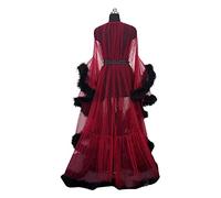 MIAOXIAO Donne Sexy Mesh Flared Maniche Piuma Robe Vedere Attraverso Robe Camicia da Notte Accappatoio Lungo degli Indumenti da Notte llusion Tulle Robe,5,M