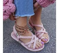 MIAOZHANG Corda di Canapa Sandali Donna Estivi Sandali in Corda di Canapa Sandali con Cinturini Incrociati Ciabatte Spiaggia Scarpe di Paglia,2,CN 39