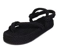 MIAOZHANG Sandali Larghi con Plateau per Donna Sandali con Fibbia in Corda Tinta Unita Cinturino con Fibbia Casual per Tutti i Giorni Sandali Intrecciati Estivi,Nero,EU37