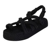 MIAOZHANG Sandali Larghi con Plateau per Donna Sandali con Fibbia in Corda Tinta Unita Cinturino con Fibbia Casual per Tutti i Giorni Sandali Intrecciati Estivi,Nero,EU 39